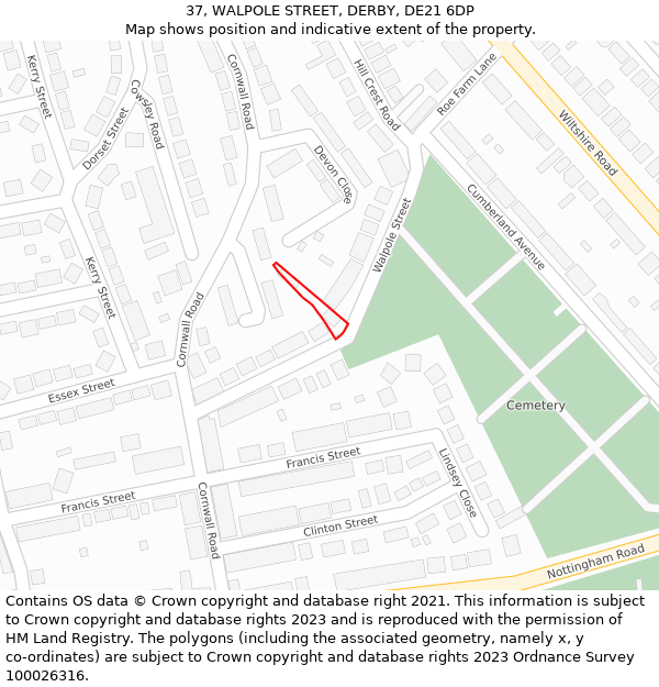 37, WALPOLE STREET, DERBY, DE21 6DP: Location map and indicative extent of plot