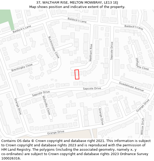 37, WALTHAM RISE, MELTON MOWBRAY, LE13 1EJ: Location map and indicative extent of plot