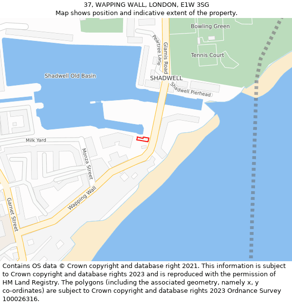 37, WAPPING WALL, LONDON, E1W 3SG: Location map and indicative extent of plot