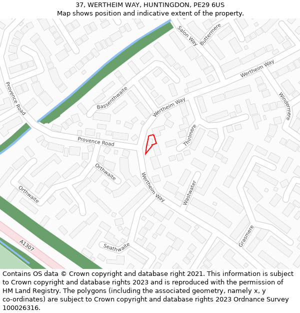 37, WERTHEIM WAY, HUNTINGDON, PE29 6US: Location map and indicative extent of plot