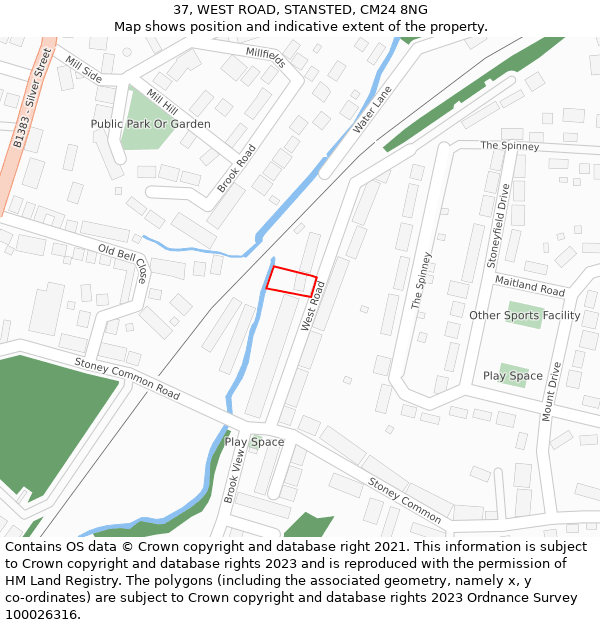 37, WEST ROAD, STANSTED, CM24 8NG: Location map and indicative extent of plot