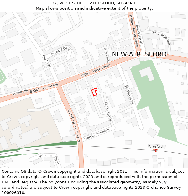 37, WEST STREET, ALRESFORD, SO24 9AB: Location map and indicative extent of plot