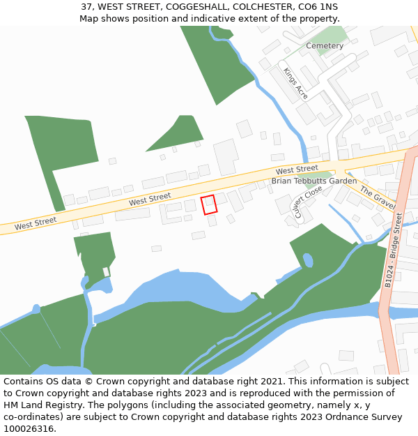 37, WEST STREET, COGGESHALL, COLCHESTER, CO6 1NS: Location map and indicative extent of plot