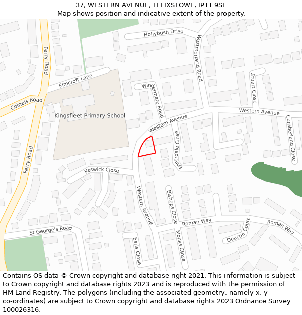 37, WESTERN AVENUE, FELIXSTOWE, IP11 9SL: Location map and indicative extent of plot