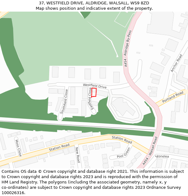 37, WESTFIELD DRIVE, ALDRIDGE, WALSALL, WS9 8ZD: Location map and indicative extent of plot