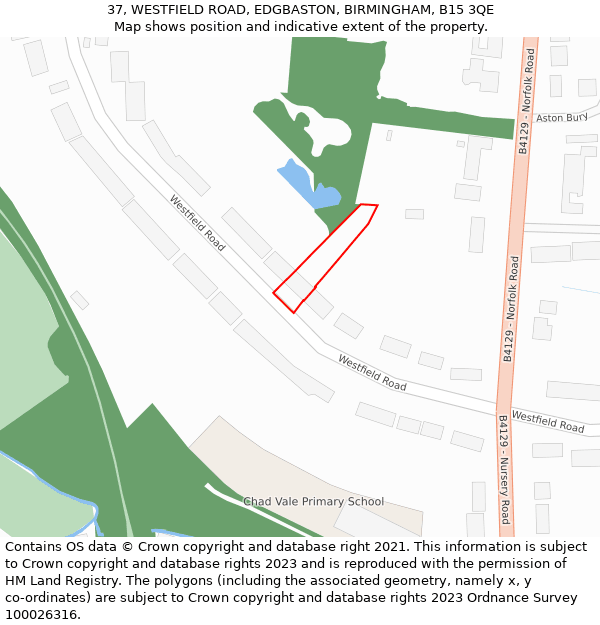 37, WESTFIELD ROAD, EDGBASTON, BIRMINGHAM, B15 3QE: Location map and indicative extent of plot