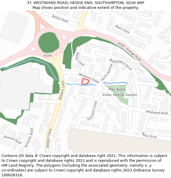 37, WESTWARD ROAD, HEDGE END, SOUTHAMPTON, SO30 4NP: Location map and indicative extent of plot