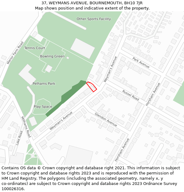 37, WEYMANS AVENUE, BOURNEMOUTH, BH10 7JR: Location map and indicative extent of plot