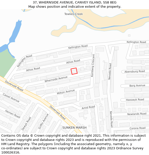 37, WHERNSIDE AVENUE, CANVEY ISLAND, SS8 8EG: Location map and indicative extent of plot