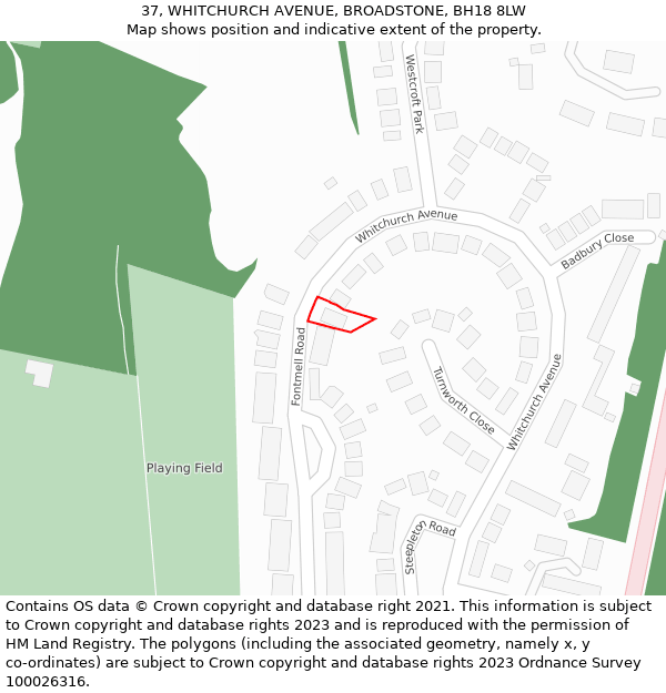 37, WHITCHURCH AVENUE, BROADSTONE, BH18 8LW: Location map and indicative extent of plot