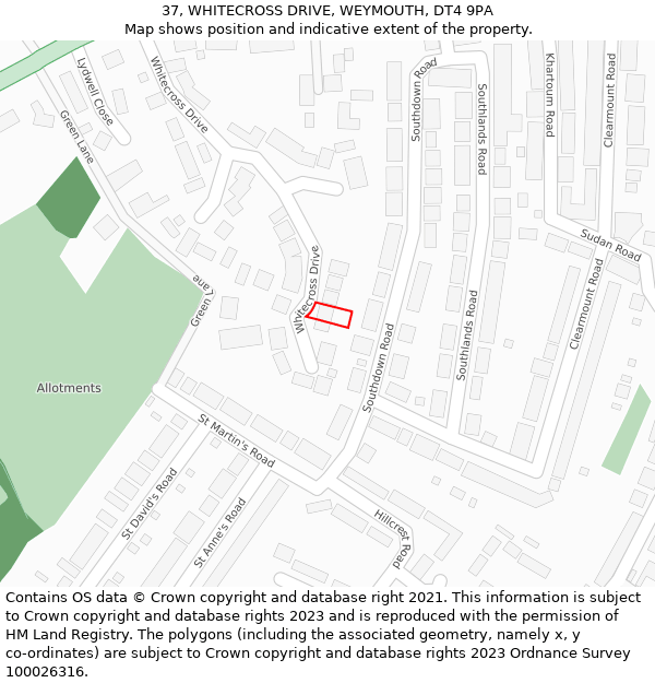 37, WHITECROSS DRIVE, WEYMOUTH, DT4 9PA: Location map and indicative extent of plot