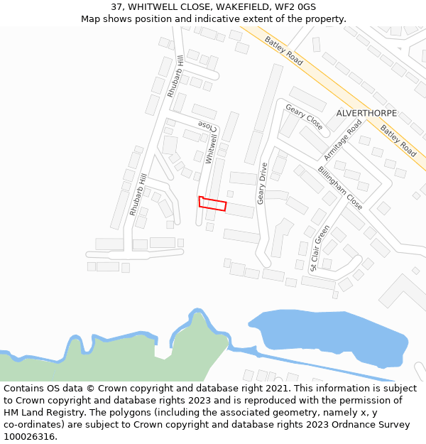 37, WHITWELL CLOSE, WAKEFIELD, WF2 0GS: Location map and indicative extent of plot