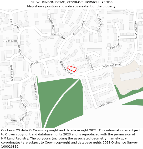 37, WILKINSON DRIVE, KESGRAVE, IPSWICH, IP5 2DS: Location map and indicative extent of plot