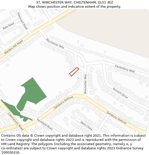 37, WINCHESTER WAY, CHELTENHAM, GL51 3EZ: Location map and indicative extent of plot