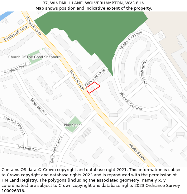 37, WINDMILL LANE, WOLVERHAMPTON, WV3 8HN: Location map and indicative extent of plot