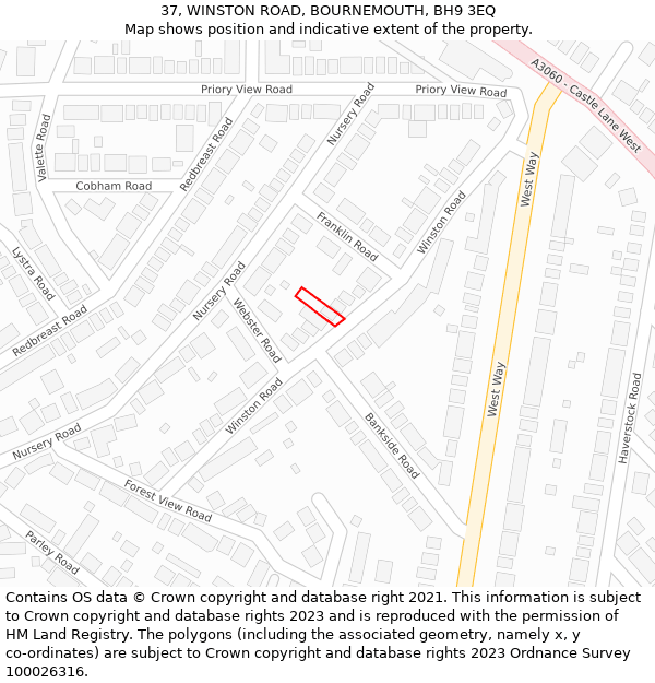 37, WINSTON ROAD, BOURNEMOUTH, BH9 3EQ: Location map and indicative extent of plot