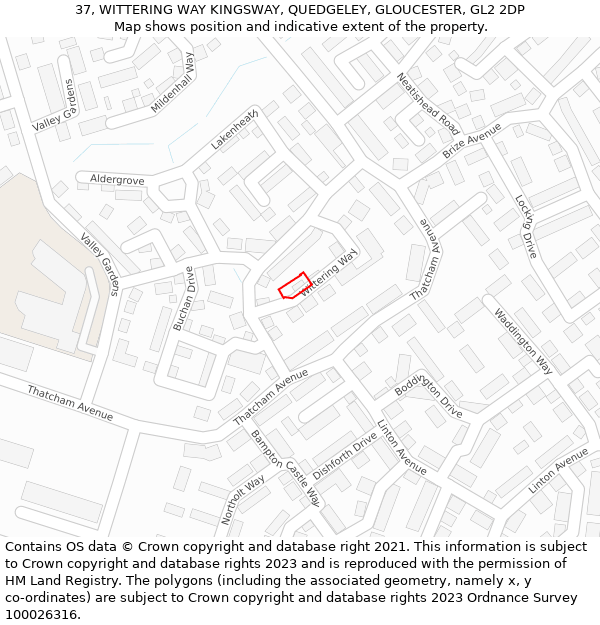 37, WITTERING WAY KINGSWAY, QUEDGELEY, GLOUCESTER, GL2 2DP: Location map and indicative extent of plot