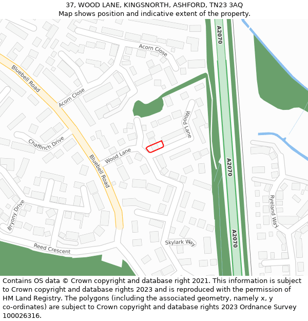 37, WOOD LANE, KINGSNORTH, ASHFORD, TN23 3AQ: Location map and indicative extent of plot