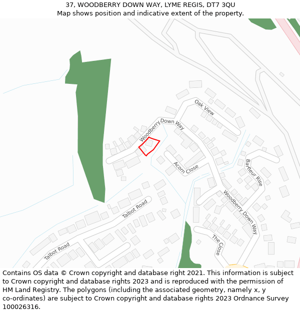 37, WOODBERRY DOWN WAY, LYME REGIS, DT7 3QU: Location map and indicative extent of plot