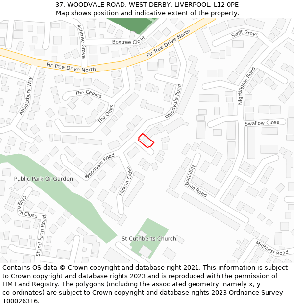 37, WOODVALE ROAD, WEST DERBY, LIVERPOOL, L12 0PE: Location map and indicative extent of plot
