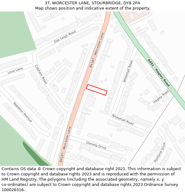 37, WORCESTER LANE, STOURBRIDGE, DY8 2PA: Location map and indicative extent of plot