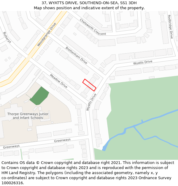 37, WYATTS DRIVE, SOUTHEND-ON-SEA, SS1 3DH: Location map and indicative extent of plot