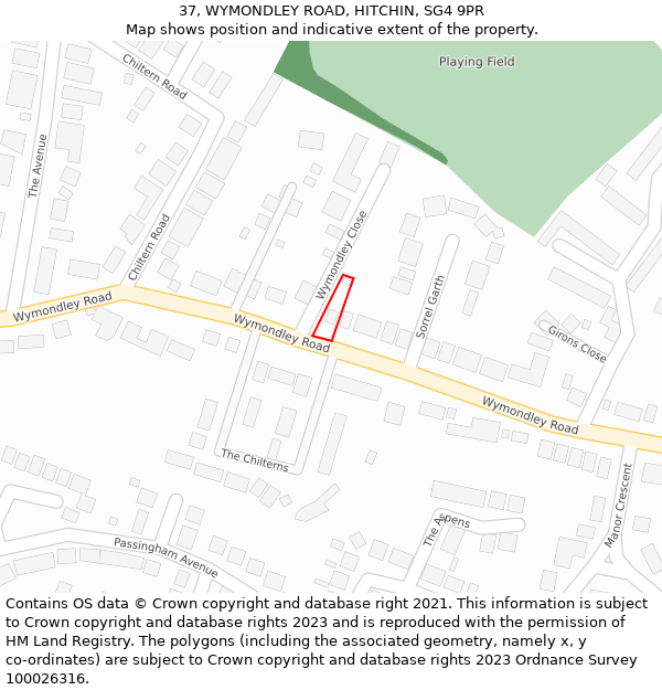 37, WYMONDLEY ROAD, HITCHIN, SG4 9PR: Location map and indicative extent of plot