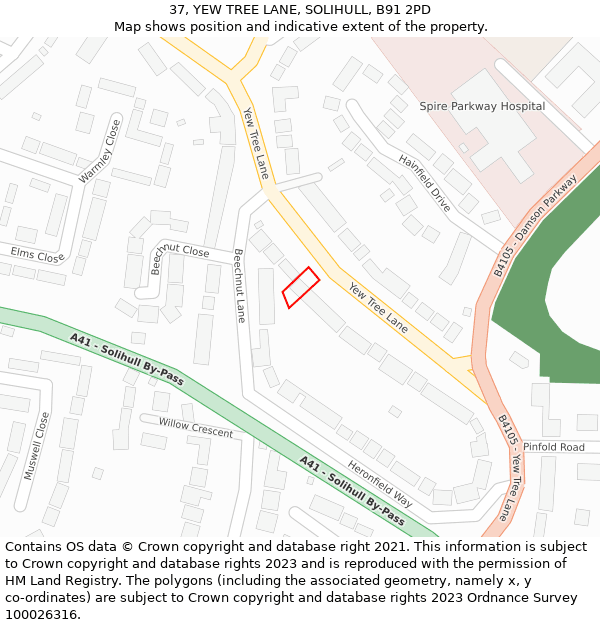 37, YEW TREE LANE, SOLIHULL, B91 2PD: Location map and indicative extent of plot