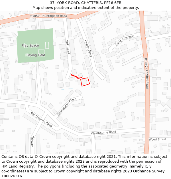 37, YORK ROAD, CHATTERIS, PE16 6EB: Location map and indicative extent of plot