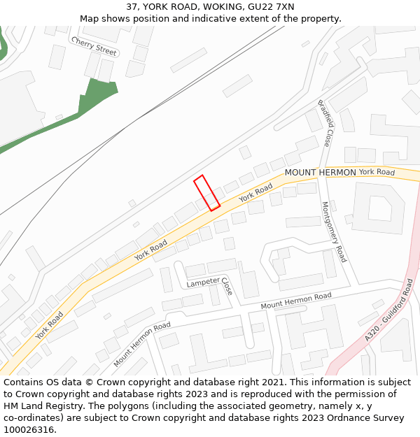 37, YORK ROAD, WOKING, GU22 7XN: Location map and indicative extent of plot