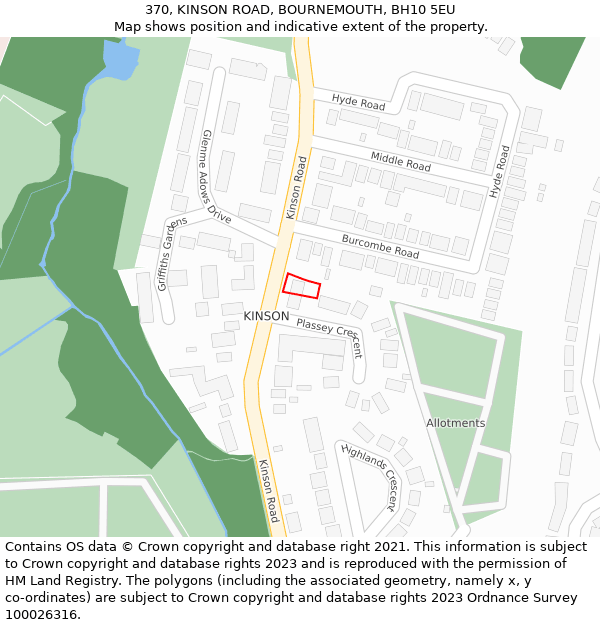 370, KINSON ROAD, BOURNEMOUTH, BH10 5EU: Location map and indicative extent of plot