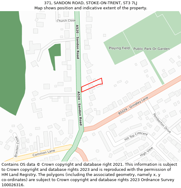371, SANDON ROAD, STOKE-ON-TRENT, ST3 7LJ: Location map and indicative extent of plot
