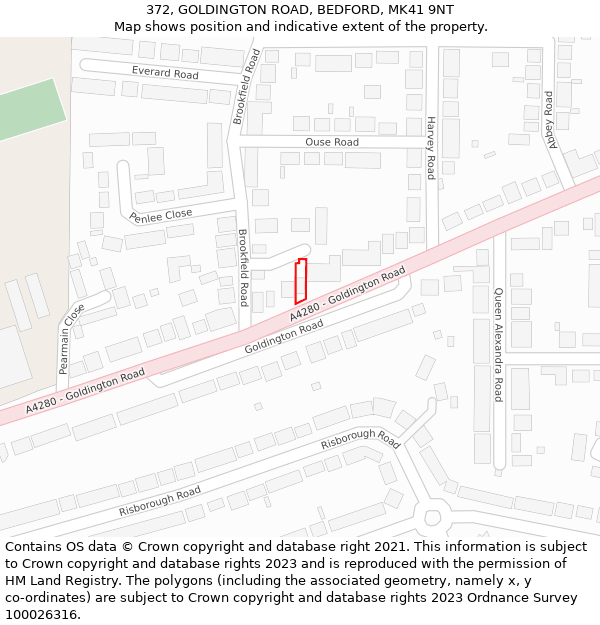 372, GOLDINGTON ROAD, BEDFORD, MK41 9NT: Location map and indicative extent of plot