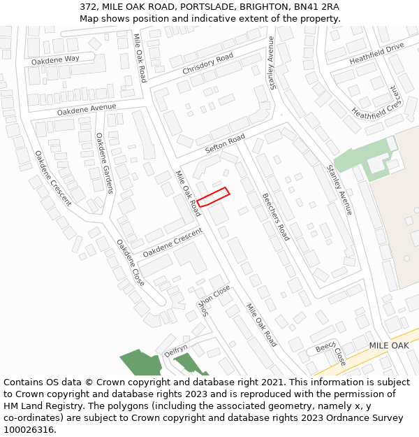 372, MILE OAK ROAD, PORTSLADE, BRIGHTON, BN41 2RA: Location map and indicative extent of plot