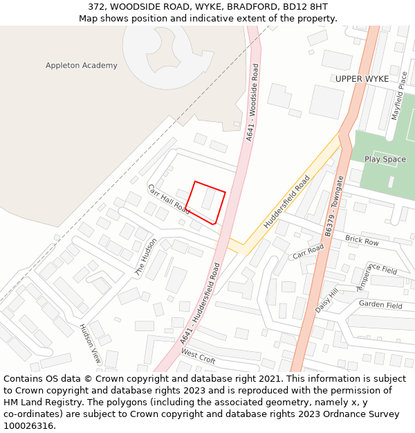 372, WOODSIDE ROAD, WYKE, BRADFORD, BD12 8HT: Location map and indicative extent of plot