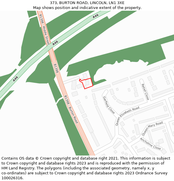 373, BURTON ROAD, LINCOLN, LN1 3XE: Location map and indicative extent of plot