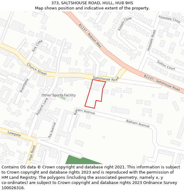 373, SALTSHOUSE ROAD, HULL, HU8 9HS: Location map and indicative extent of plot