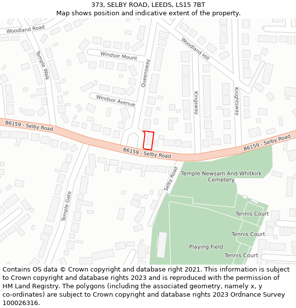373, SELBY ROAD, LEEDS, LS15 7BT: Location map and indicative extent of plot