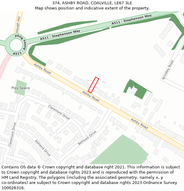 374, ASHBY ROAD, COALVILLE, LE67 3LE: Location map and indicative extent of plot