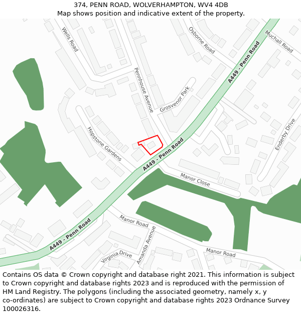 374, PENN ROAD, WOLVERHAMPTON, WV4 4DB: Location map and indicative extent of plot