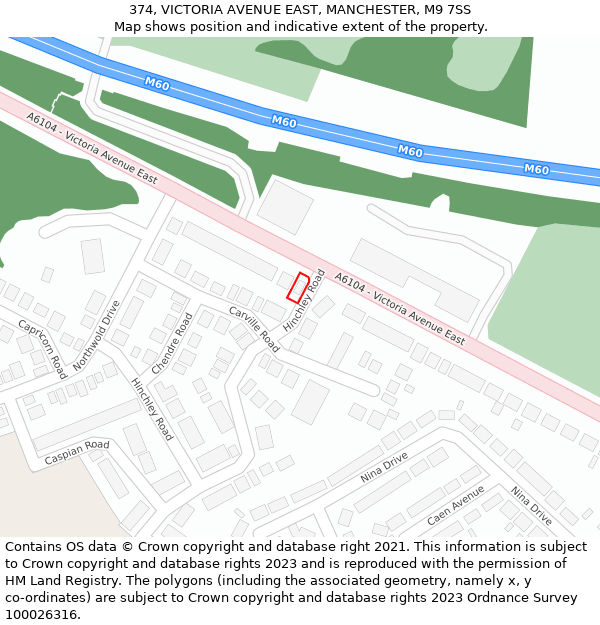 374, VICTORIA AVENUE EAST, MANCHESTER, M9 7SS: Location map and indicative extent of plot
