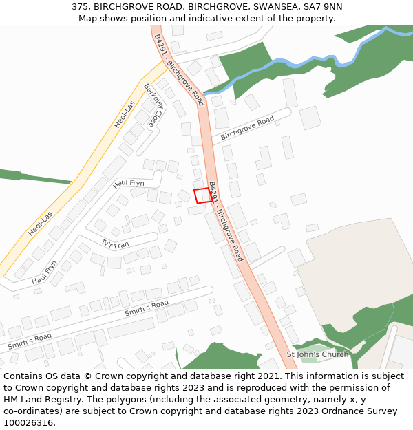 375, BIRCHGROVE ROAD, BIRCHGROVE, SWANSEA, SA7 9NN: Location map and indicative extent of plot