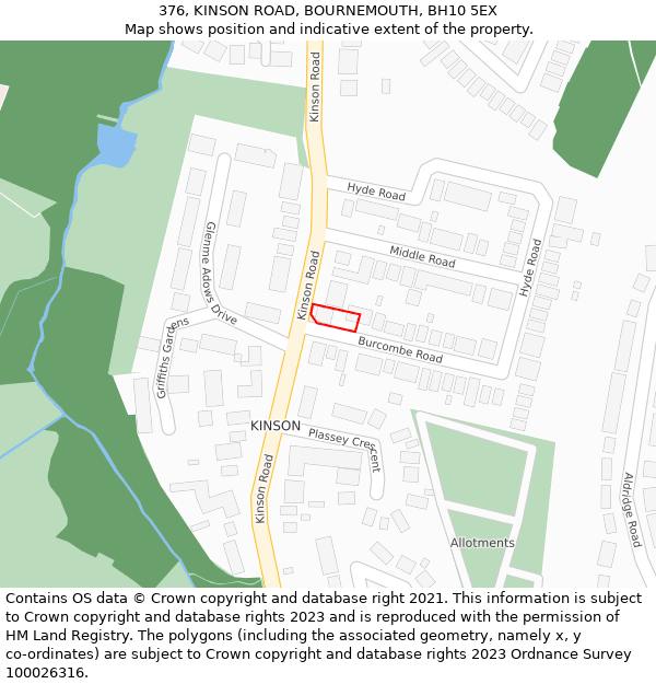 376, KINSON ROAD, BOURNEMOUTH, BH10 5EX: Location map and indicative extent of plot