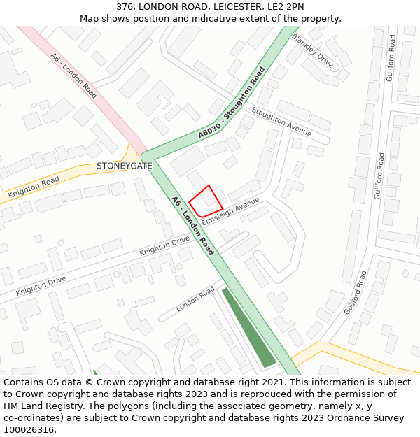 376, LONDON ROAD, LEICESTER, LE2 2PN: Location map and indicative extent of plot