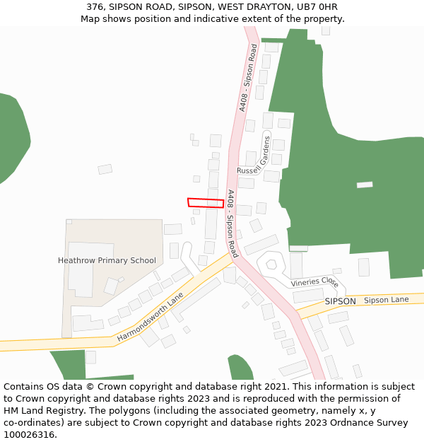 376, SIPSON ROAD, SIPSON, WEST DRAYTON, UB7 0HR: Location map and indicative extent of plot