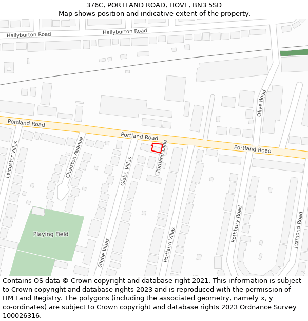 376C, PORTLAND ROAD, HOVE, BN3 5SD: Location map and indicative extent of plot