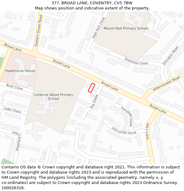 377, BROAD LANE, COVENTRY, CV5 7BW: Location map and indicative extent of plot