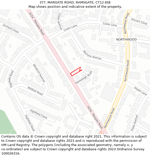 377, MARGATE ROAD, RAMSGATE, CT12 6SE: Location map and indicative extent of plot