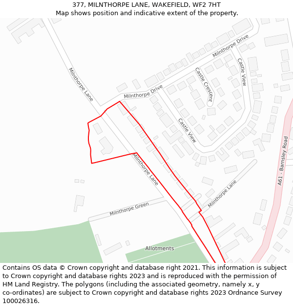 377, MILNTHORPE LANE, WAKEFIELD, WF2 7HT: Location map and indicative extent of plot