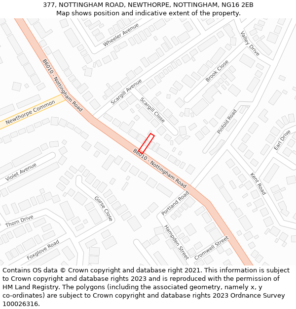 377, NOTTINGHAM ROAD, NEWTHORPE, NOTTINGHAM, NG16 2EB: Location map and indicative extent of plot